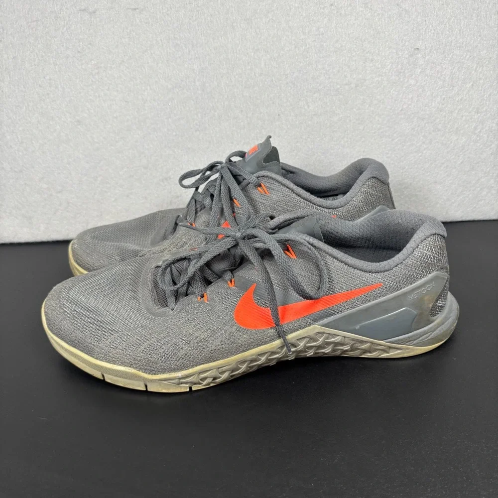 Nike Mens Metcon 3 Training Shoes Gray Orange 852928-007 Mens 10.5 Crossfit
